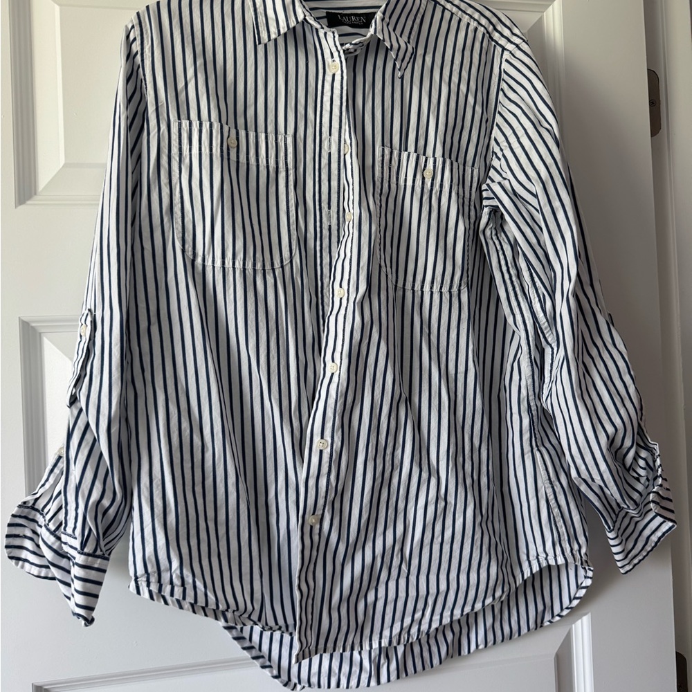 Ralph Lauren Navy and White Striped Casual Shirt
